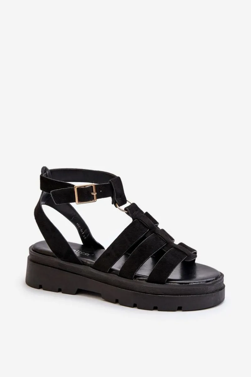 Sandały Płaskie>Boto Sandały Damskie Gladiatorki Z Eko Zamszu Czarne Dorameia