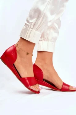 Sandały Na Koturnie|Sandały Płaskie>Maciejka Sandały Damskie Skórzane Czerwone 1971 Nomara