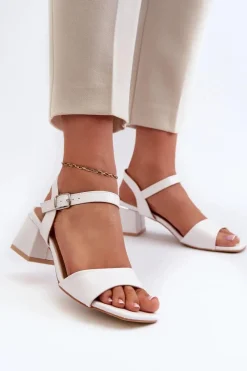 Discount Evento Sandały Damskie Na Klocku Z Eko Skóry Białe Leisha