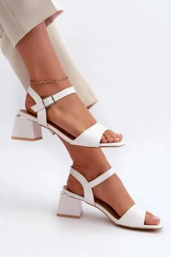 Discount Evento Sandały Damskie Na Klocku Z Eko Skóry Białe Leisha