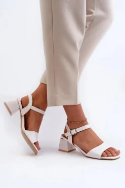 Discount Evento Sandały Damskie Na Klocku Z Eko Skóry Białe Leisha