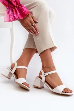 Discount Evento Sandały Damskie Na Klocku Z Eko Skóry Białe Leisha