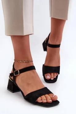 Online Sandały Damskie Na Klocku Z Eko Zamszu Czarne Leisha Damskie Sandały Na Obcasie