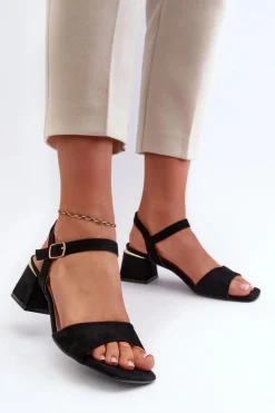 Online Sandały Damskie Na Klocku Z Eko Zamszu Czarne Leisha Damskie Sandały Na Obcasie