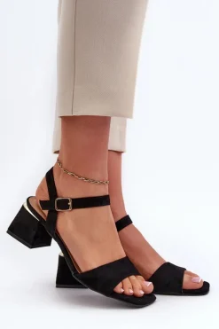 Online Sandały Damskie Na Klocku Z Eko Zamszu Czarne Leisha Damskie Sandały Na Obcasie