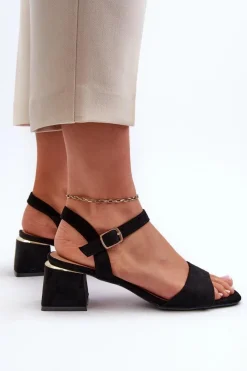 Online Sandały Damskie Na Klocku Z Eko Zamszu Czarne Leisha Damskie Sandały Na Obcasie