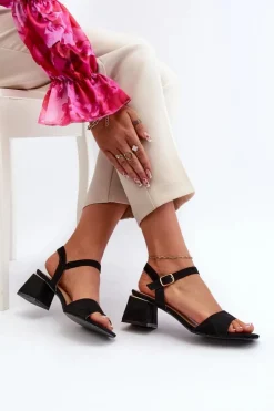 Online Sandały Damskie Na Klocku Z Eko Zamszu Czarne Leisha Damskie Sandały Na Obcasie