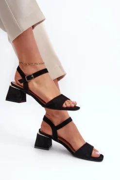 Online Sandały Damskie Na Klocku Z Eko Zamszu Czarne Leisha Damskie Sandały Na Obcasie