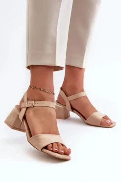 Sale Evento Sandały Damskie Na Klocku Z Eko Zamszu Beżowe Leisha
