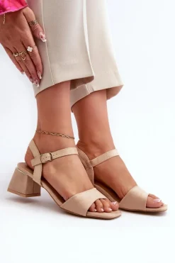 Sale Evento Sandały Damskie Na Klocku Z Eko Zamszu Beżowe Leisha