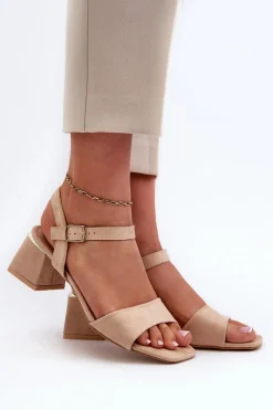 Sale Evento Sandały Damskie Na Klocku Z Eko Zamszu Beżowe Leisha