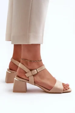 Sale Evento Sandały Damskie Na Klocku Z Eko Zamszu Beżowe Leisha