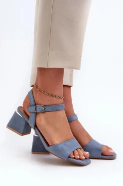 Sandały Na Obcasie>Evento Sandały Damskie Na Klocku Z Eko Zamszu e Leisha Niebieski