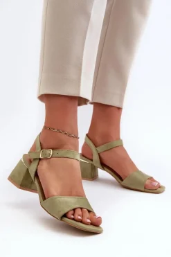 Clearance Sandały Damskie Na Klocku Z Eko Zamszu Zielone Leisha Damskie Sandały Na Obcasie