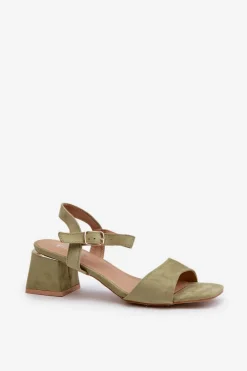 Clearance Sandały Damskie Na Klocku Z Eko Zamszu Zielone Leisha Damskie Sandały Na Obcasie