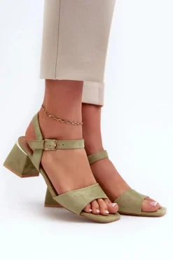 Clearance Sandały Damskie Na Klocku Z Eko Zamszu Zielone Leisha Damskie Sandały Na Obcasie