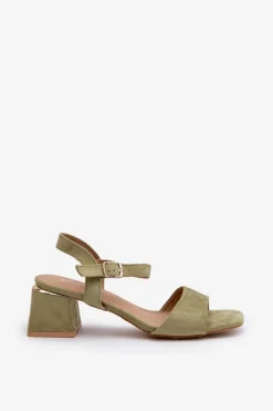 Clearance Sandały Damskie Na Klocku Z Eko Zamszu Zielone Leisha Damskie Sandały Na Obcasie