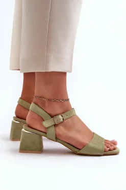 Clearance Sandały Damskie Na Klocku Z Eko Zamszu Zielone Leisha Damskie Sandały Na Obcasie