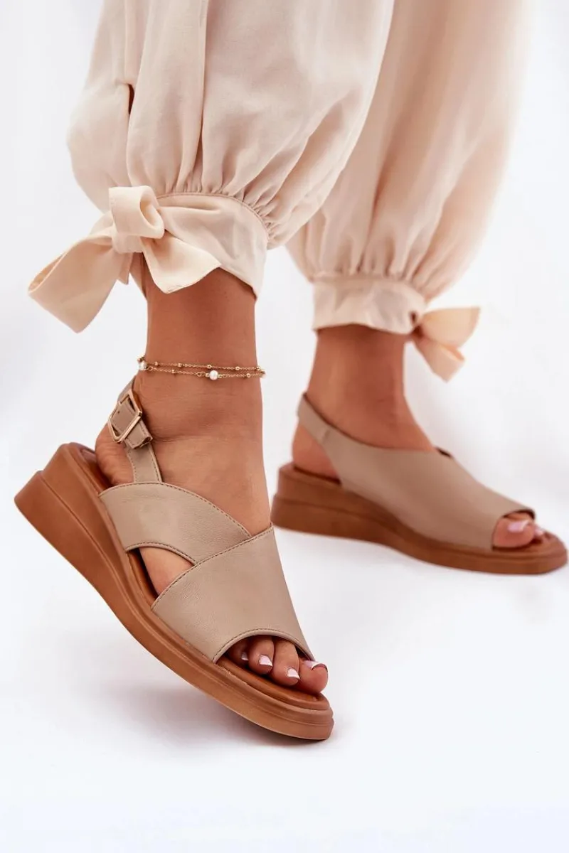 Sandały Na Koturnie>Boto Sandały Damskie Na Koturnie Z Eko Skóry Beżowe Quilara Beżowy