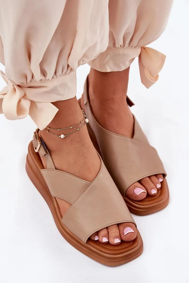 Sandały Na Koturnie>Boto Sandały Damskie Na Koturnie Z Eko Skóry Beżowe Quilara Beżowy