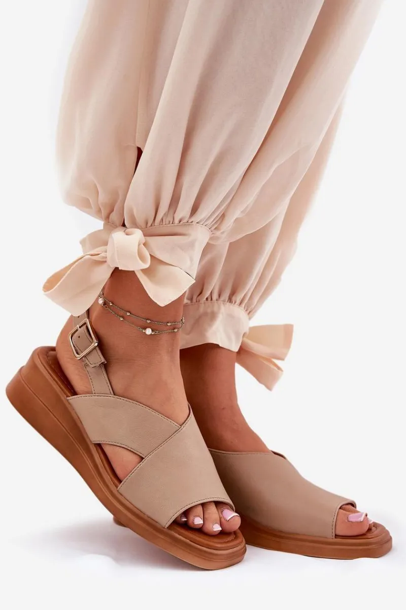 Sandały Na Koturnie>Boto Sandały Damskie Na Koturnie Z Eko Skóry Beżowe Quilara Beżowy