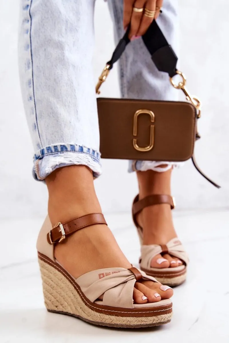 Discount Big Star Shoes Sandały Damskie Na Koturnie Big Star JJ274939 Beżowe