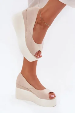 Sandały Na Koturnie>Boto Sandały Damskie Na Koturnie I Platformie Jasnobeżowe Felyra Beżowy