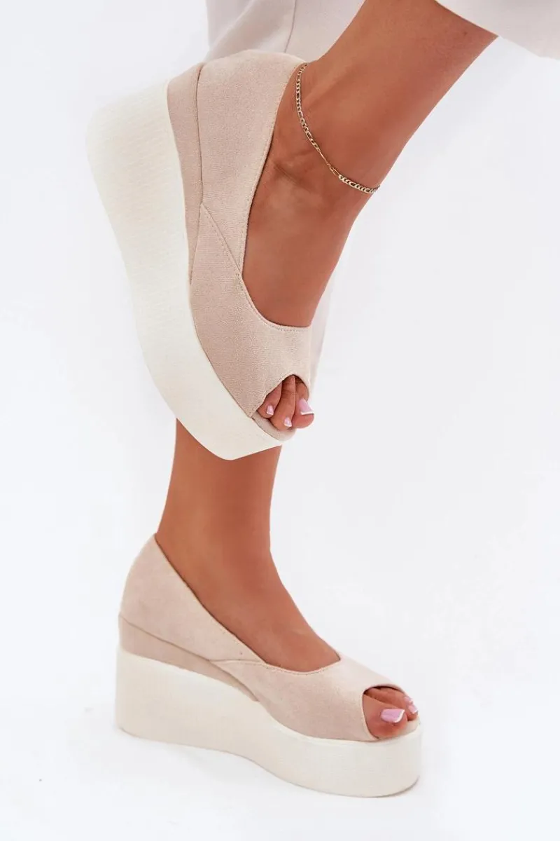 Sandały Na Koturnie>Boto Sandały Damskie Na Koturnie I Platformie Jasnobeżowe Felyra Beżowy