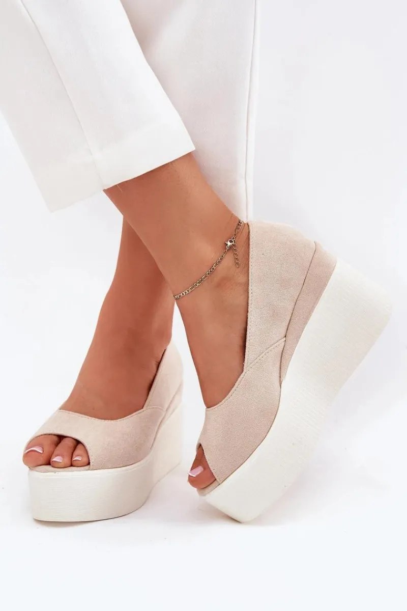 Sandały Na Koturnie>Boto Sandały Damskie Na Koturnie I Platformie Jasnobeżowe Felyra Beżowy