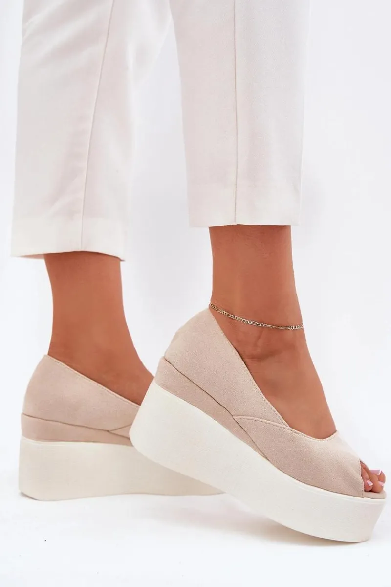 Sandały Na Koturnie>Boto Sandały Damskie Na Koturnie I Platformie Jasnobeżowe Felyra Beżowy