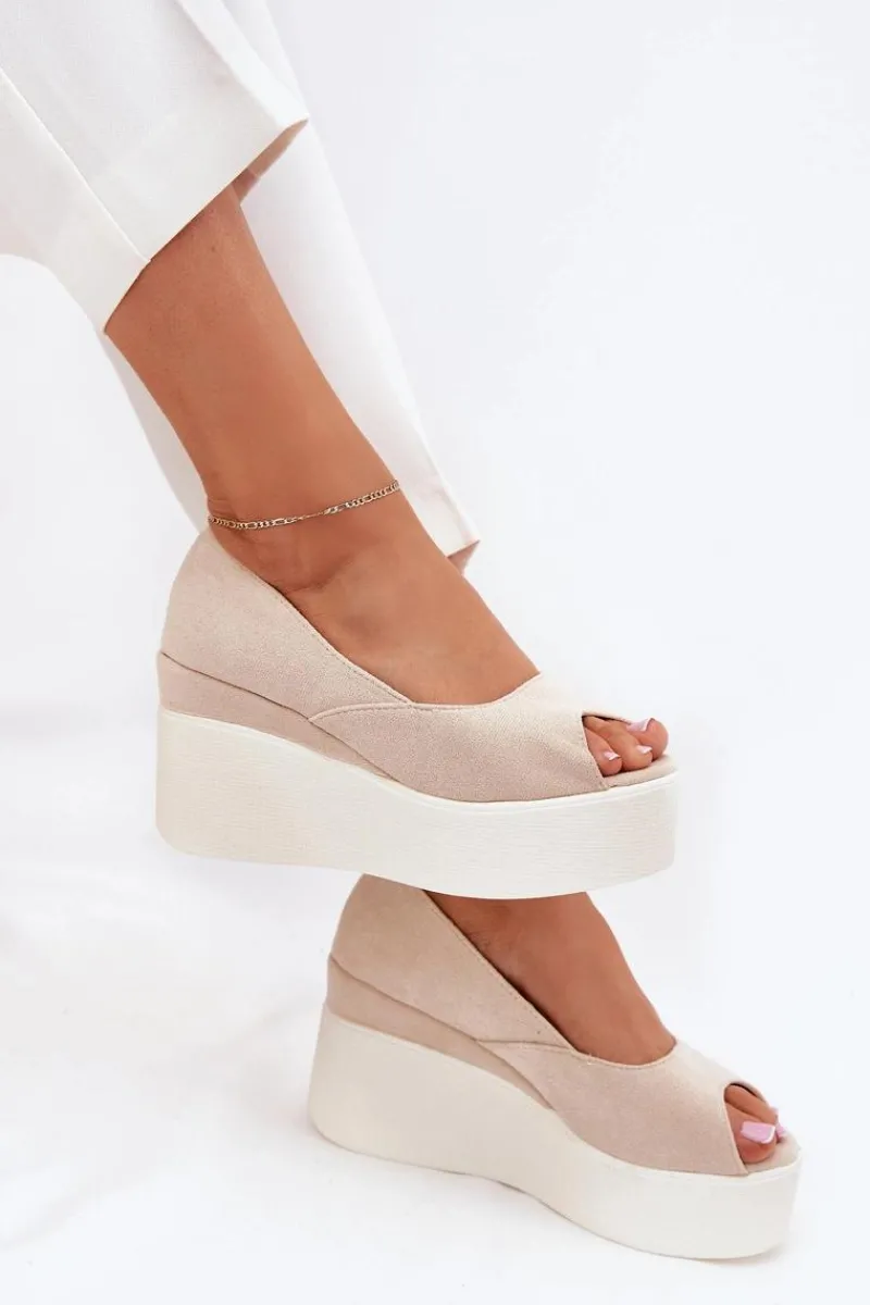 Sandały Na Koturnie>Boto Sandały Damskie Na Koturnie I Platformie Jasnobeżowe Felyra Beżowy