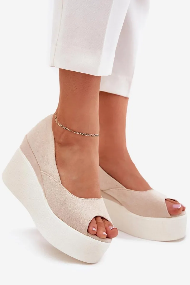 Sandały Na Koturnie>Boto Sandały Damskie Na Koturnie I Platformie Jasnobeżowe Felyra Beżowy