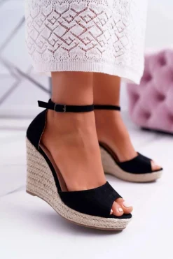 Best Sandały Damskie Na Koturnie Espadryle Czarne Trame Damskie Sandały Na Koturnie