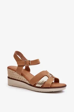 Best Evento Sandały Damskie Na Koturnie Z Plecionką Brązowe Starlenna Brązowy