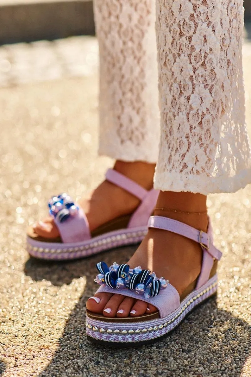 Sandały Na Koturnie>Damskie buty S.Barski Sandały Damskie Na Koturnie I Platformie Z Ozdobami S.Barski HY056 Fioletowe