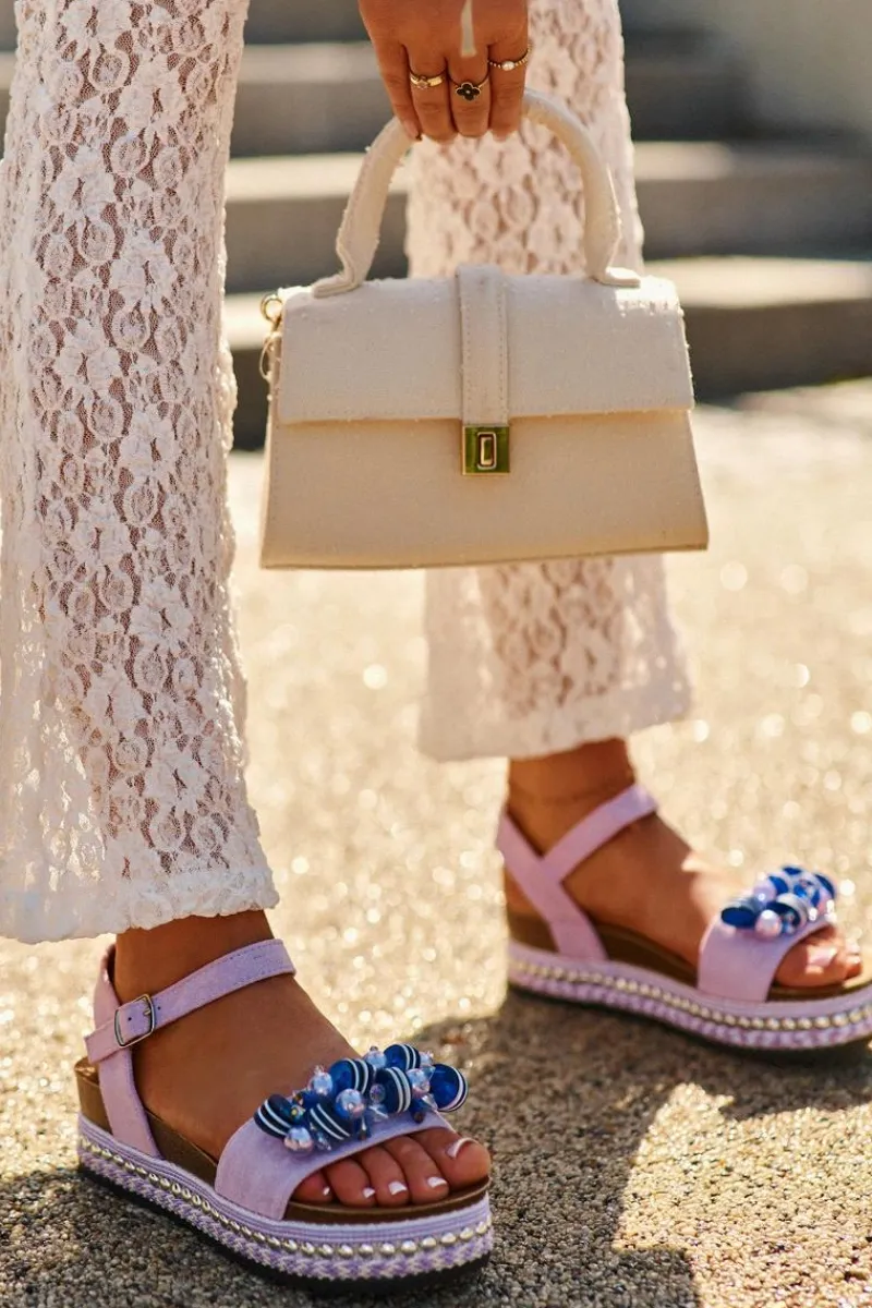 Sandały Na Koturnie>Damskie buty S.Barski Sandały Damskie Na Koturnie I Platformie Z Ozdobami S.Barski HY056 Fioletowe