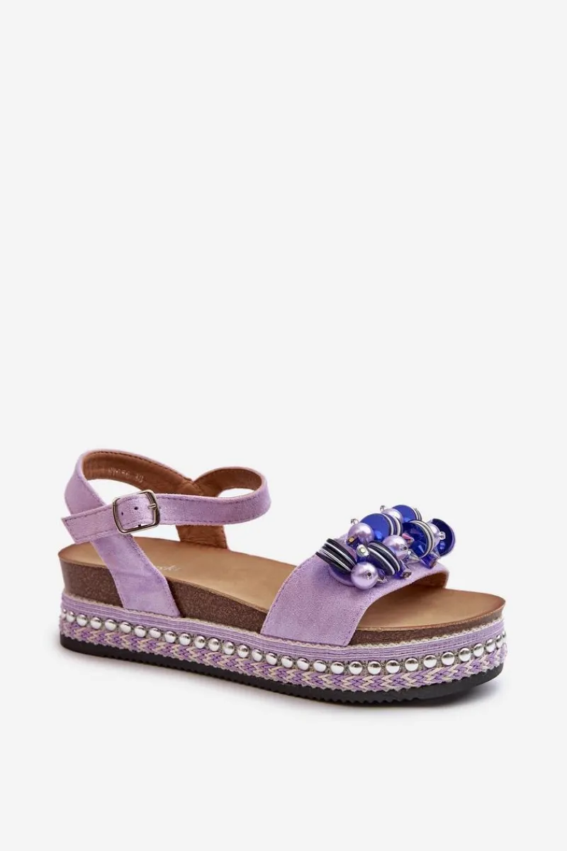 Sandały Na Koturnie>Damskie buty S.Barski Sandały Damskie Na Koturnie I Platformie Z Ozdobami S.Barski HY056 Fioletowe