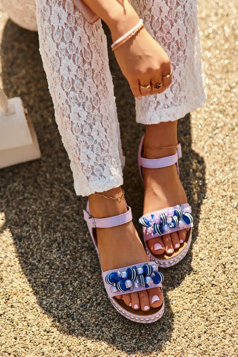 Sandały Na Koturnie>Damskie buty S.Barski Sandały Damskie Na Koturnie I Platformie Z Ozdobami S.Barski HY056 Fioletowe