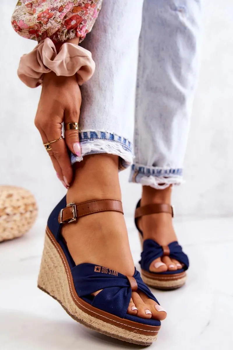 Sandały Big Star|Sandały Na Koturnie>Big Star Shoes Sandały Damskie Na Koturnie Big Star JJ274938 Granatowe