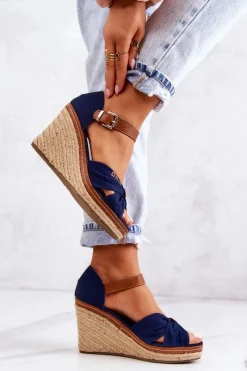 Sandały Big Star|Sandały Na Koturnie>Big Star Shoes Sandały Damskie Na Koturnie Big Star JJ274938 Granatowe