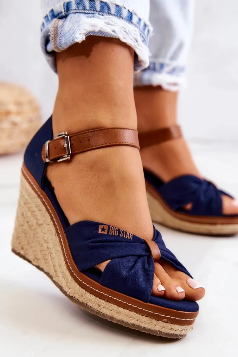 Sandały Big Star|Sandały Na Koturnie>Big Star Shoes Sandały Damskie Na Koturnie Big Star JJ274938 Granatowe