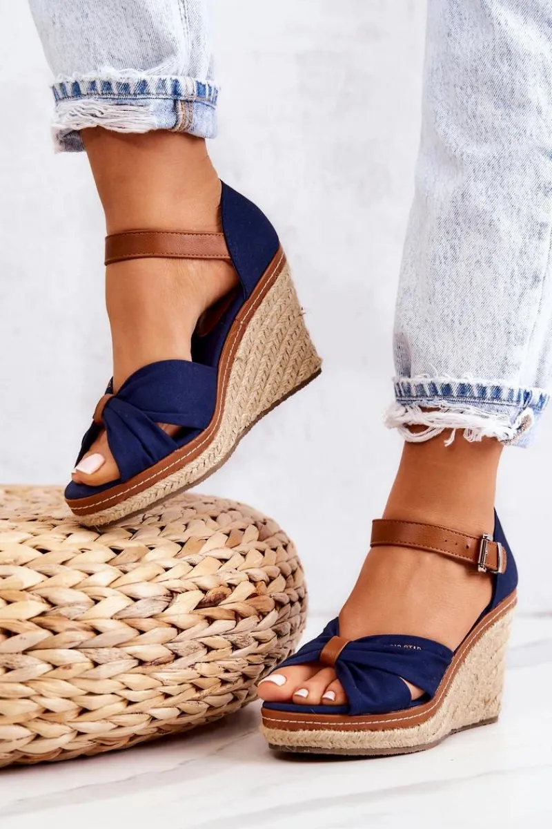 Sandały Big Star|Sandały Na Koturnie>Big Star Shoes Sandały Damskie Na Koturnie Big Star JJ274938 Granatowe