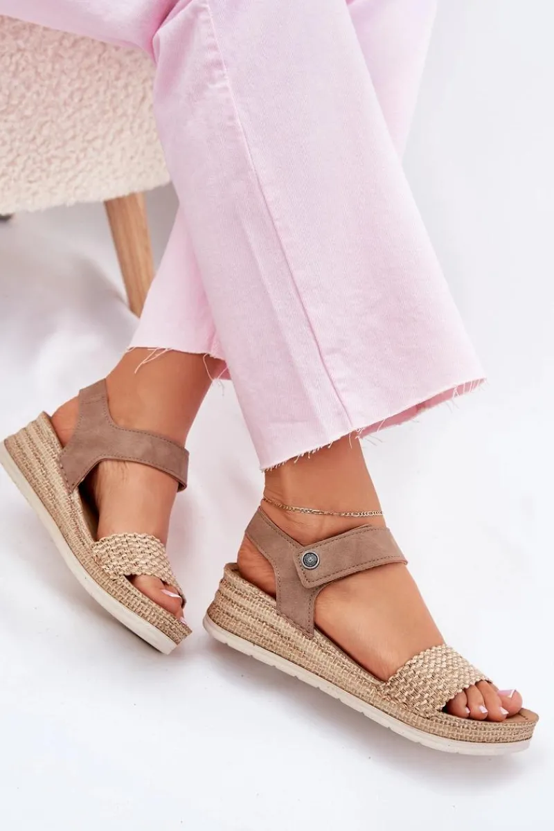 New INBLU Sandały Damskie Na Koturnie RV000014 Beżowe