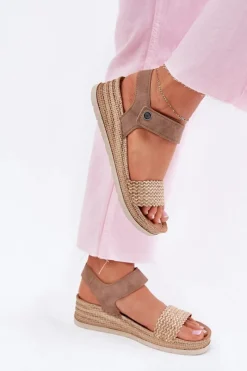 New INBLU Sandały Damskie Na Koturnie RV000014 Beżowe