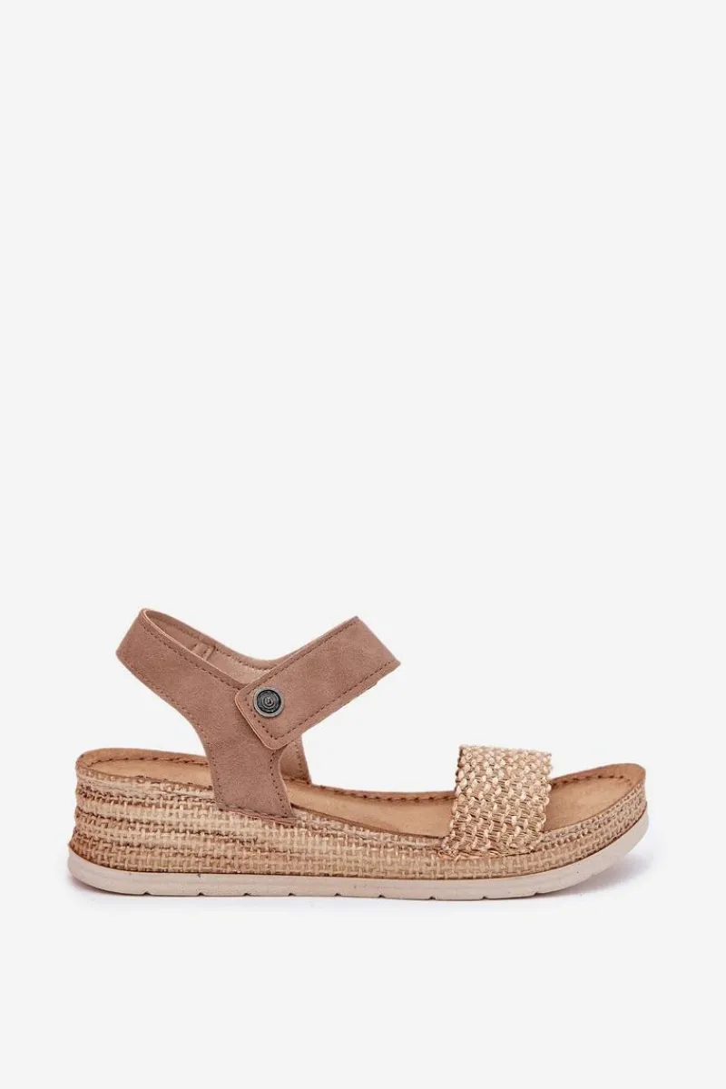 New INBLU Sandały Damskie Na Koturnie RV000014 Beżowe