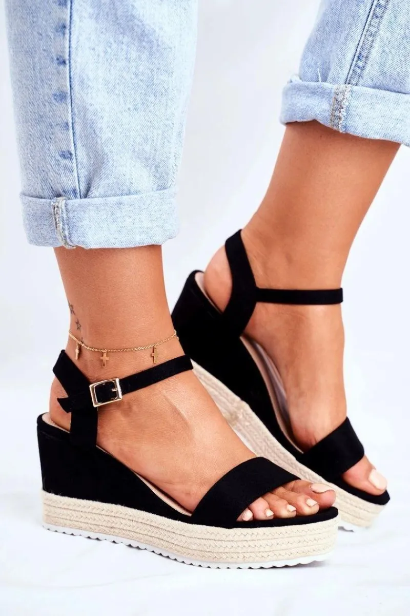 Clearance Evento Sandały Damskie Na Koturnie Czarne Merdoe