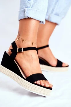 Clearance Evento Sandały Damskie Na Koturnie Czarne Merdoe