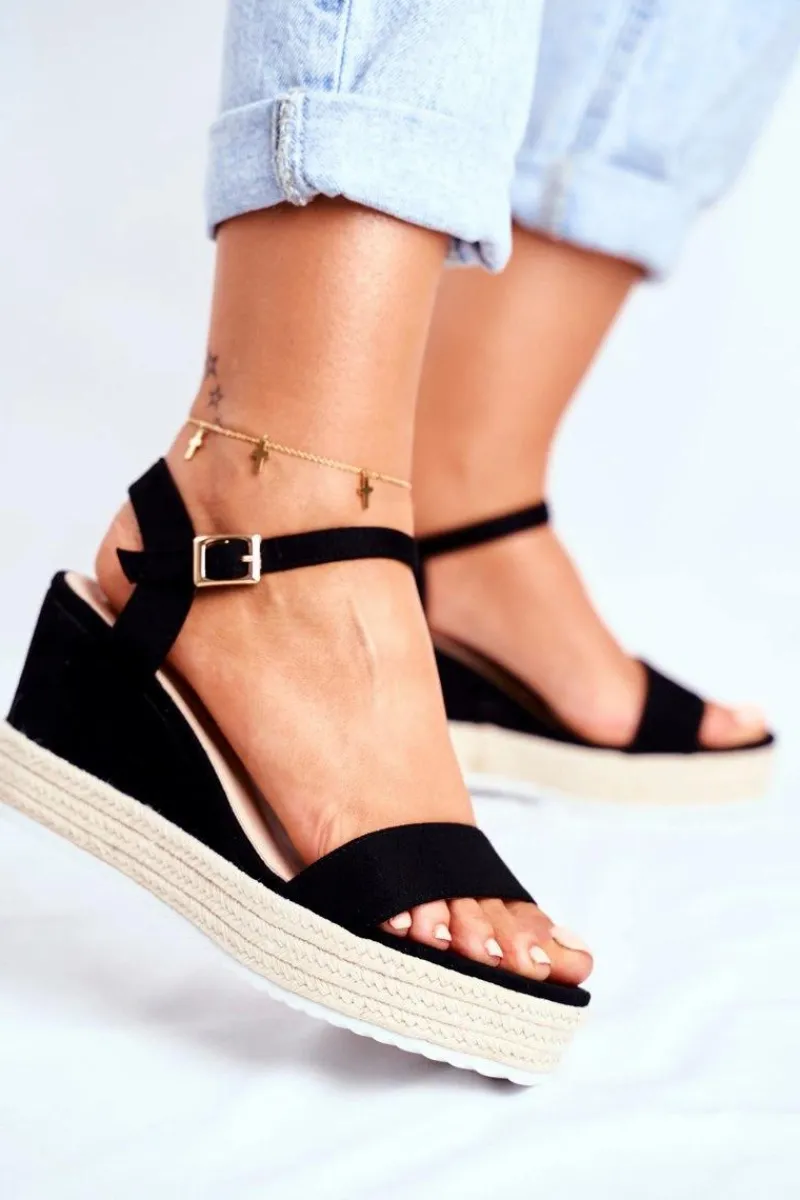 Clearance Evento Sandały Damskie Na Koturnie Czarne Merdoe