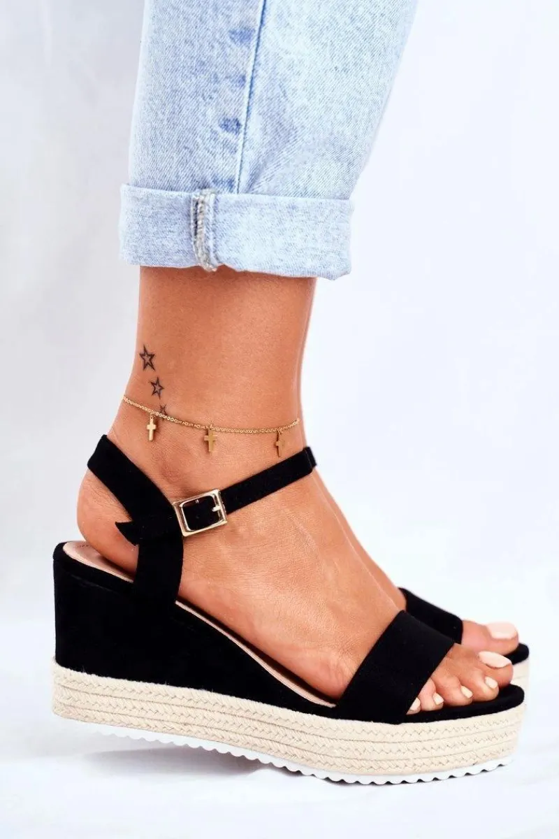 Clearance Evento Sandały Damskie Na Koturnie Czarne Merdoe