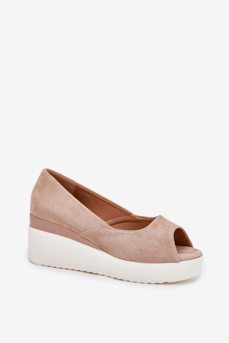 Sandały Na Koturnie>Boto Sandały Damskie Na Koturnie Z Eko Zamszu Beżowe Velira Beżowy